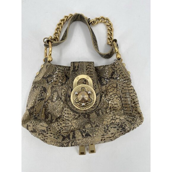 Steven By Steve Madden Faux‎ Python Shoulder Purse Gold Hardware Chain Strap - Picture 10 of 15